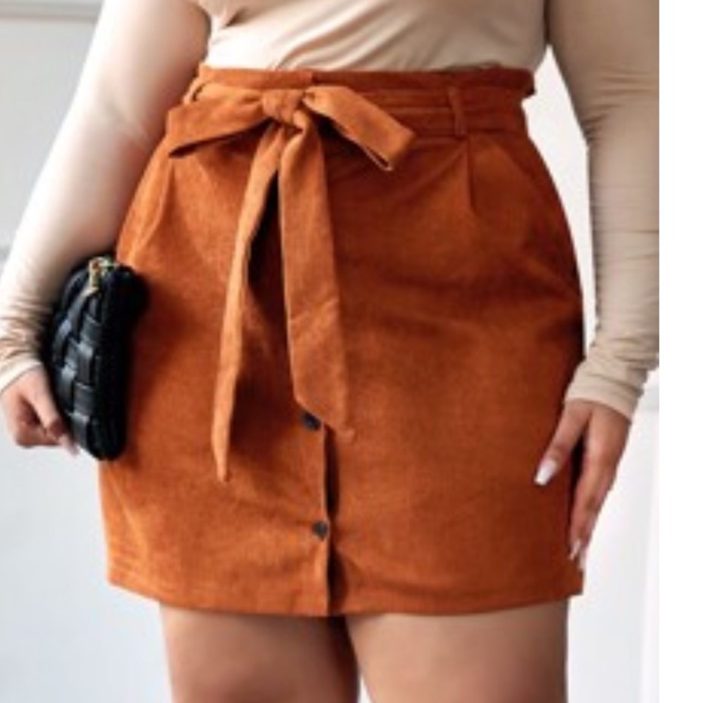 Never Worn PLUS Solid Belted Button Skirt